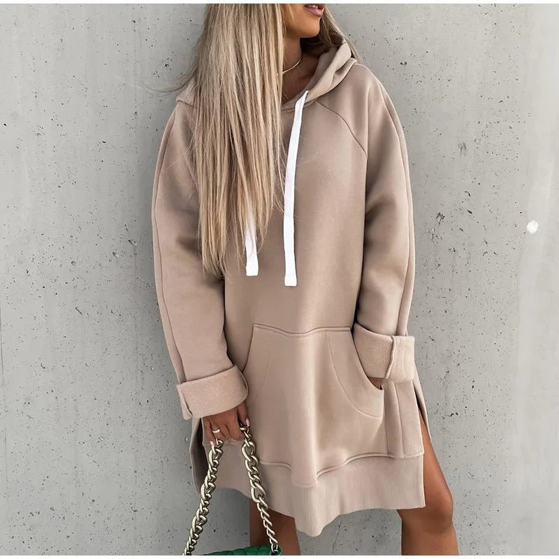 Oversized Hoodie Dress | Fleece-Lined | Kangaroo Pocket & Side Slits