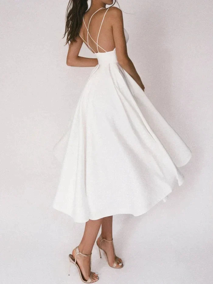 Deep V-Neck Red Gown | Spaghetti Strap Formal Dress | Flowy Floor-Length Silhouette