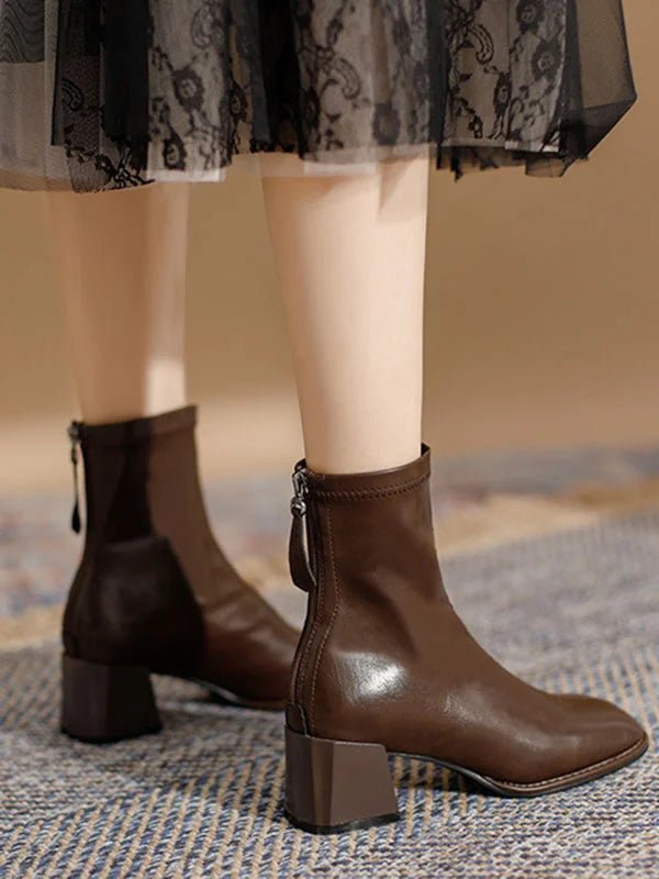 Square Toe Ankle Boots | Block Heel | Minimalist Zip Closure