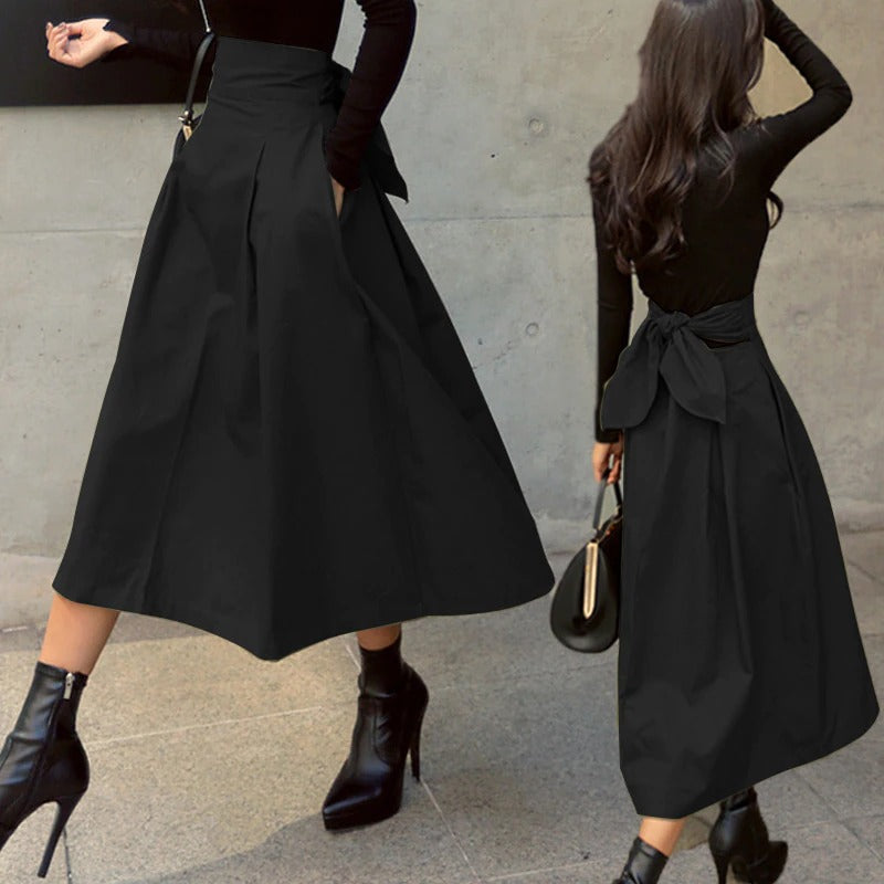 Women’s High-Waisted A-Line Midi Skirt | Olive Green Flowy Silhouette | Fall Layering Essential