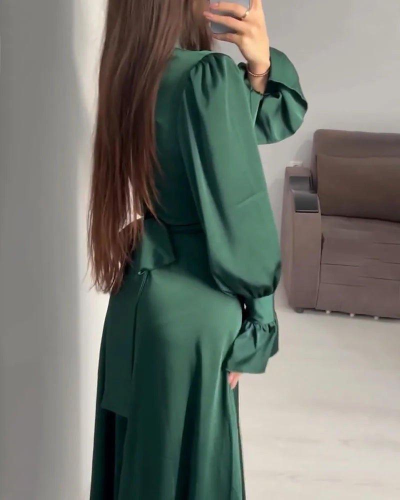 Satin Long Sleeve Maxi Dress | High Neck | Elegant Formalwear