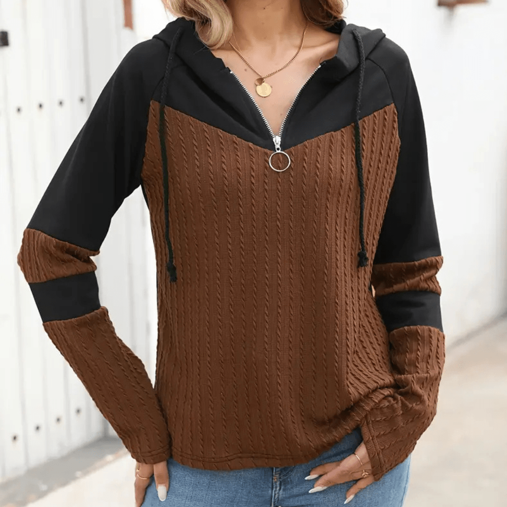 Two-Tone Knit Hoodie | Zipper Detail | Cozy & Stylish | Fall & Winter