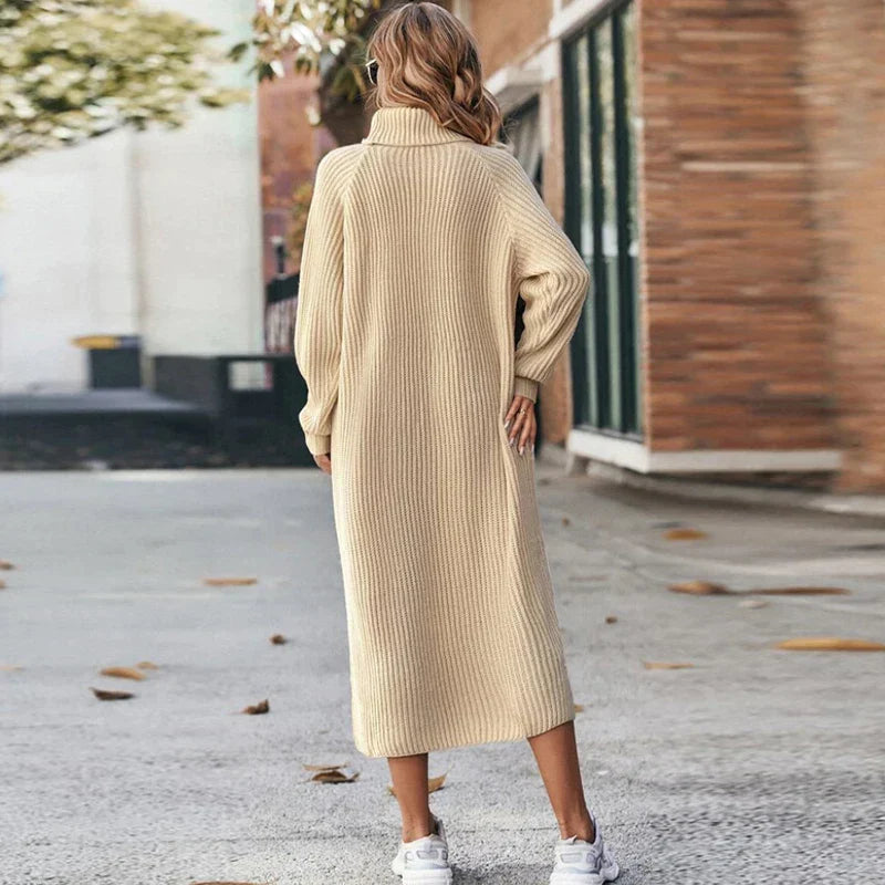 Women’s Turtleneck Sweater Dress | Rib-Knit Midi Pullover | Cozy Long Sleeve Knitwear