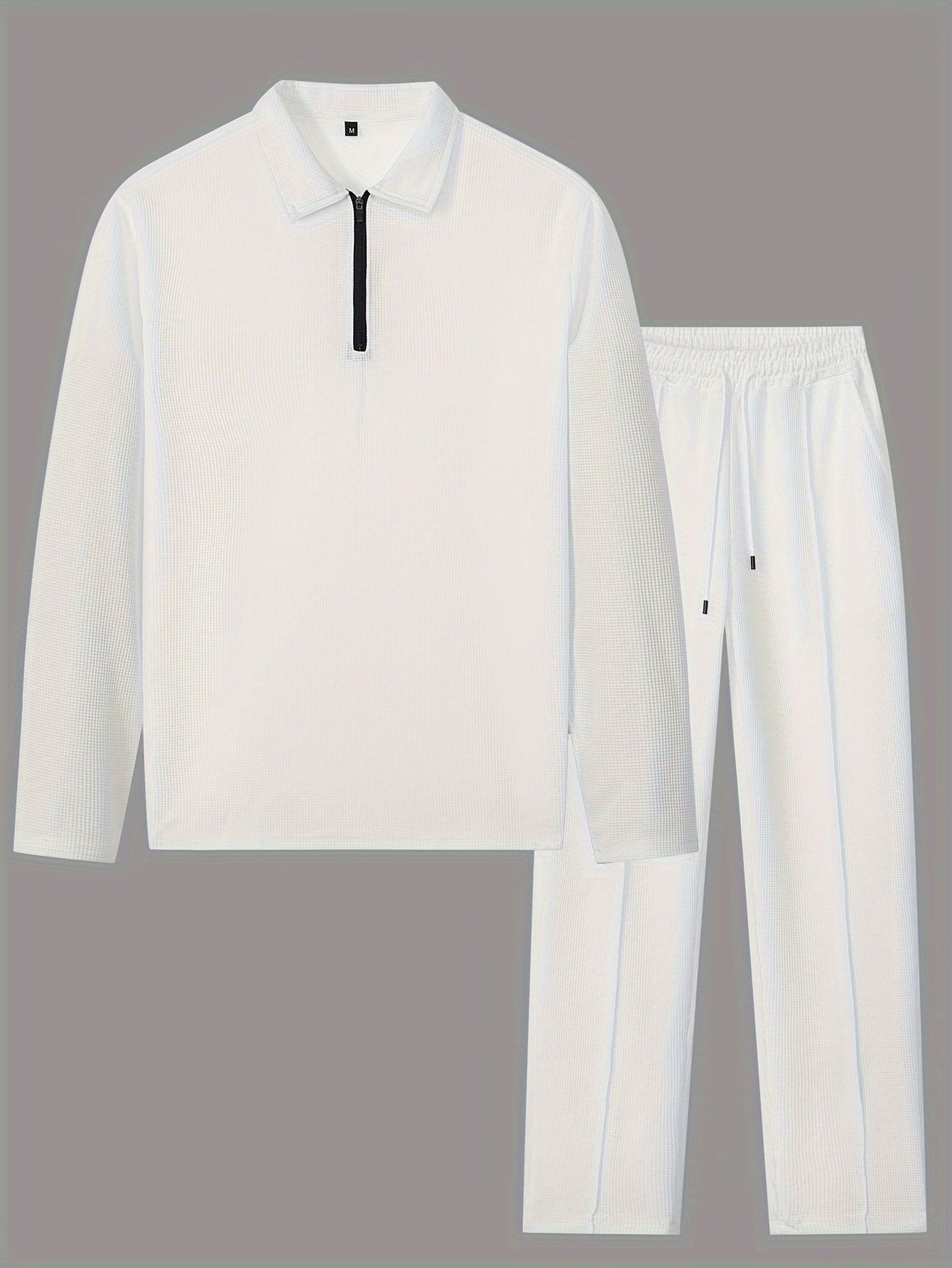 Men’s Textured Lounge Set | Quarter-Zip Pullover & Joggers | Relaxed Fit in Beige