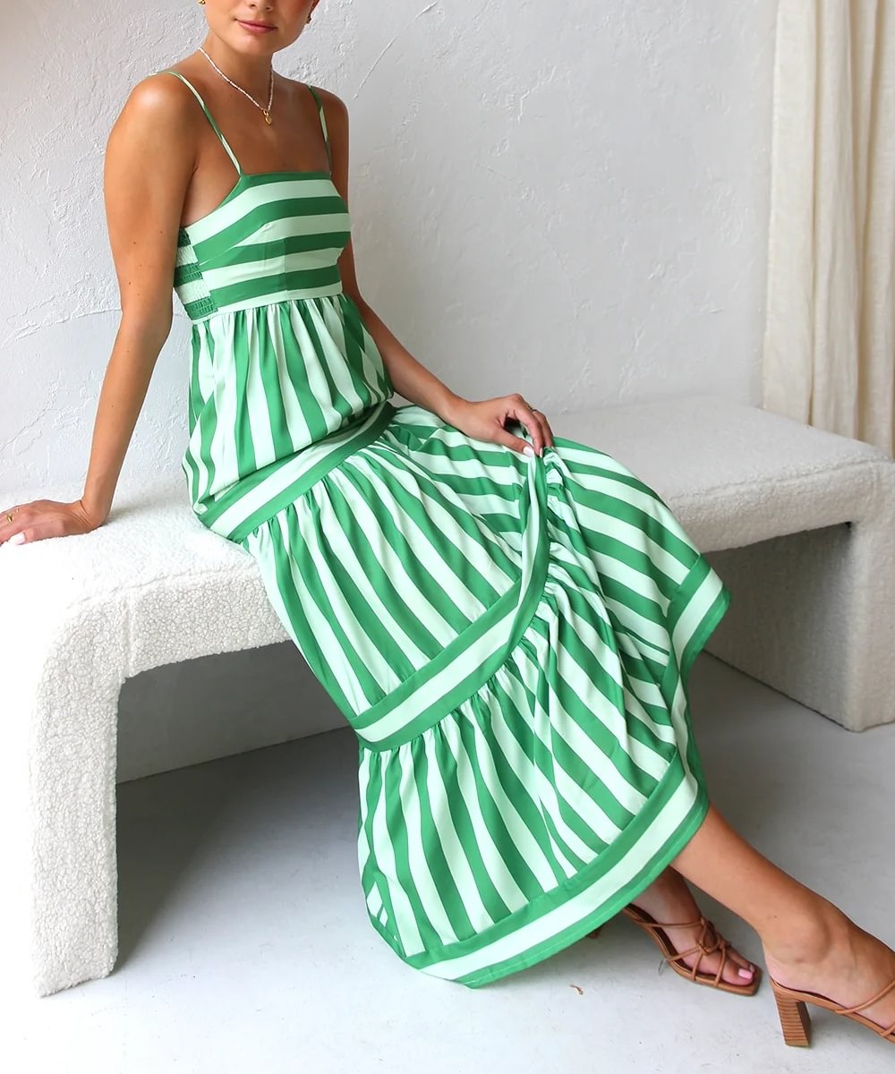Striped Tiered Maxi Dress | Adjustable Straps | Cotton-Blend Sundress