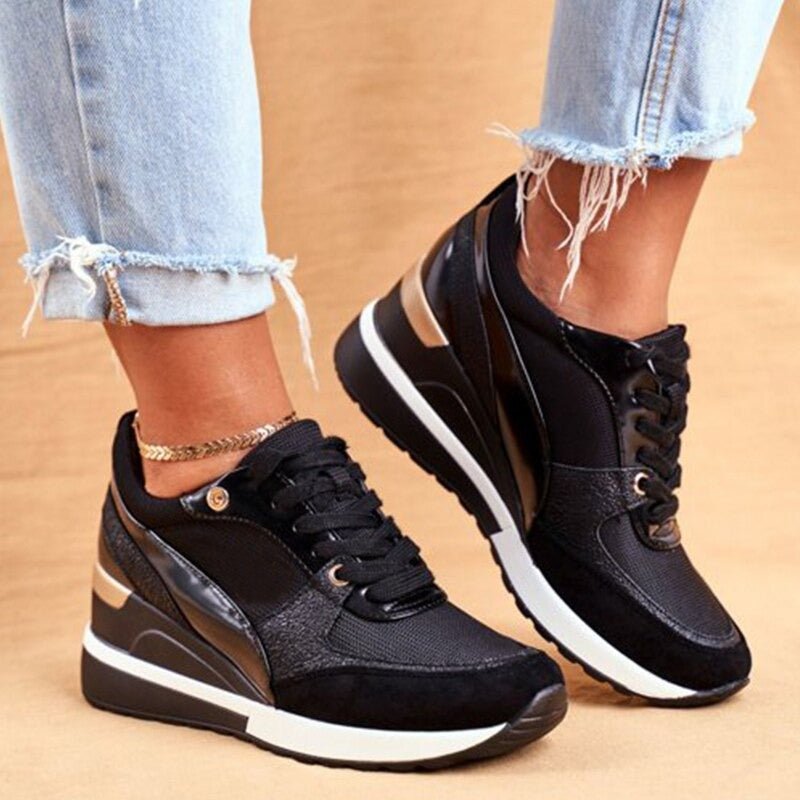 Wedge Sneakers for Women | Metallic Detail | Hidden Heel Comfort Trainers