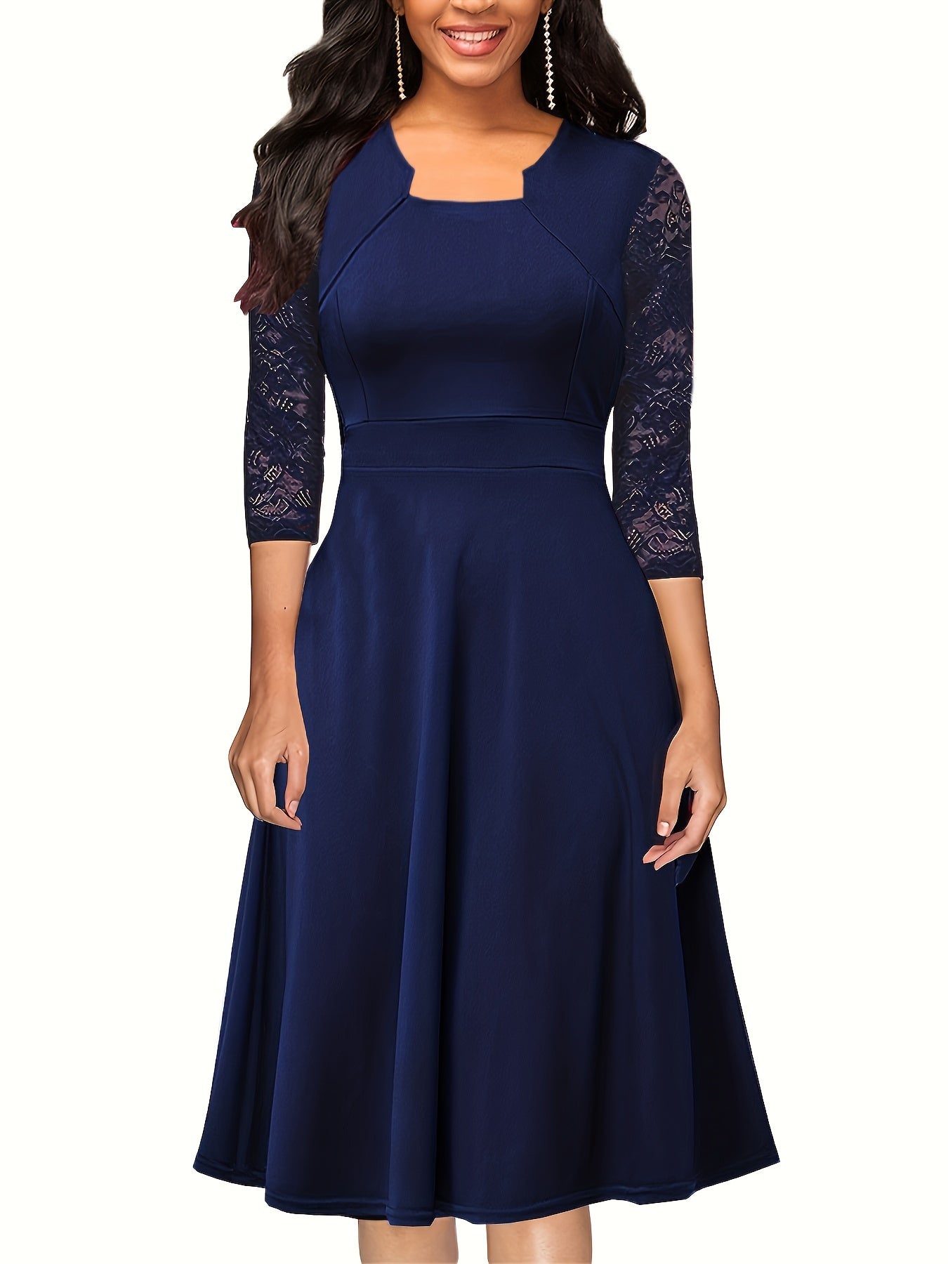 Elegant A-Line Dress | Sheer Lace Sleeves | Knee-Length | Versatile Occasion Wear