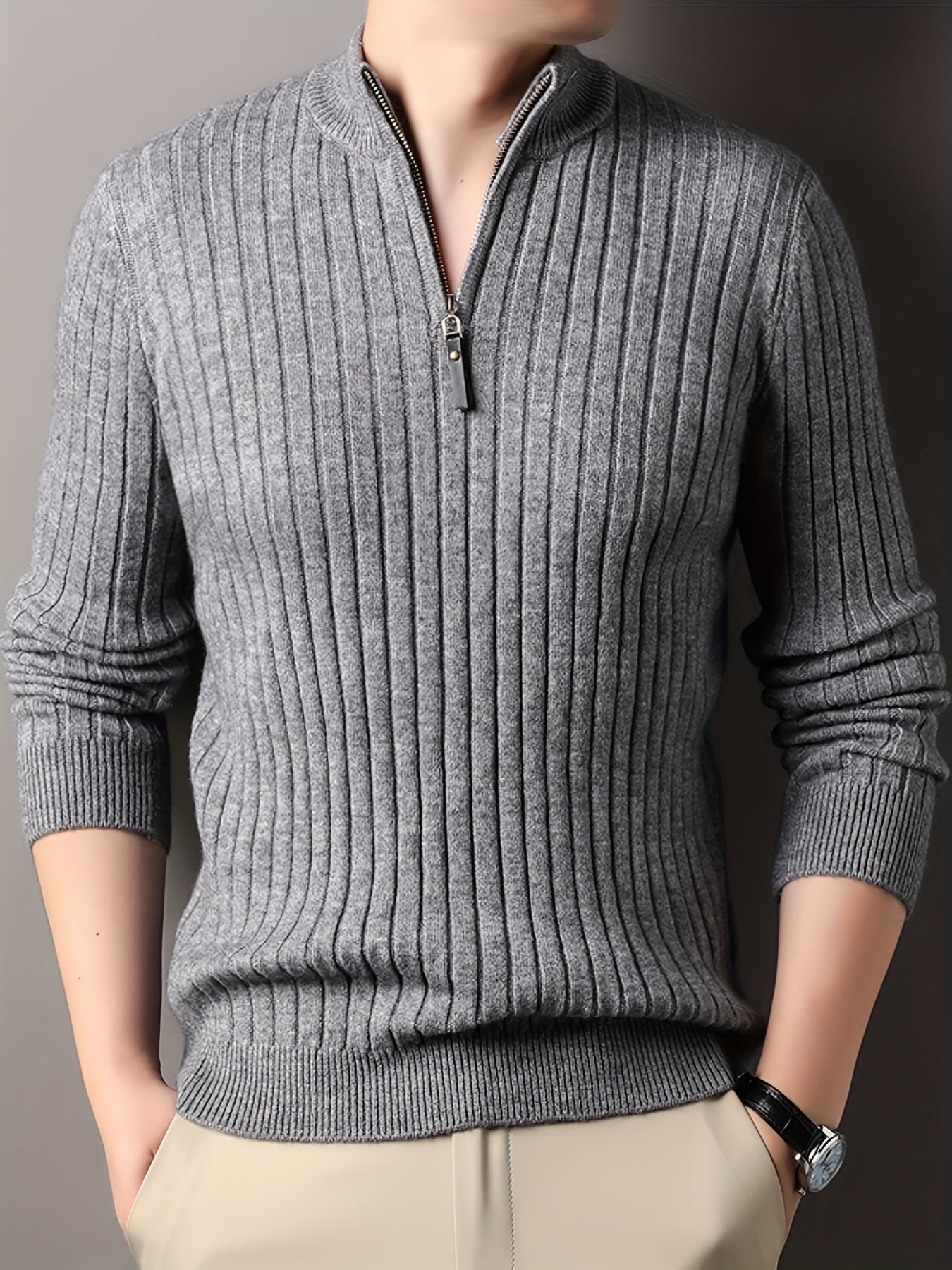 Men’s Ribbed Half-Zip Sweater | Lightweight Knit Pullover | Casual Fall Layer