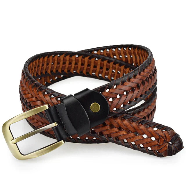 Men’s Braided Leather Belt | Two-Tone Woven Design | Classic Buckle & Adjustable Fit