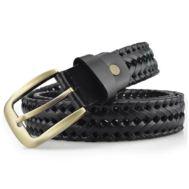 Men’s Braided Leather Belt | Two-Tone Woven Design | Classic Buckle & Adjustable Fit