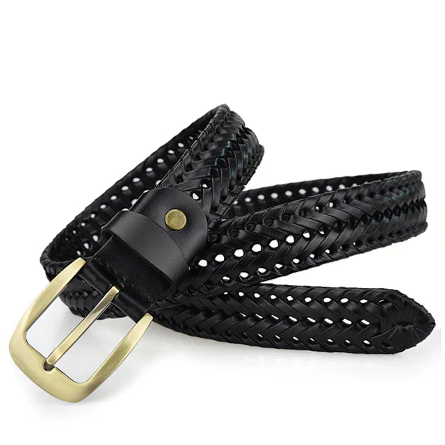 Men’s Braided Leather Belt | Two-Tone Woven Design | Classic Buckle & Adjustable Fit
