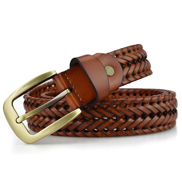 Men’s Braided Leather Belt | Two-Tone Woven Design | Classic Buckle & Adjustable Fit