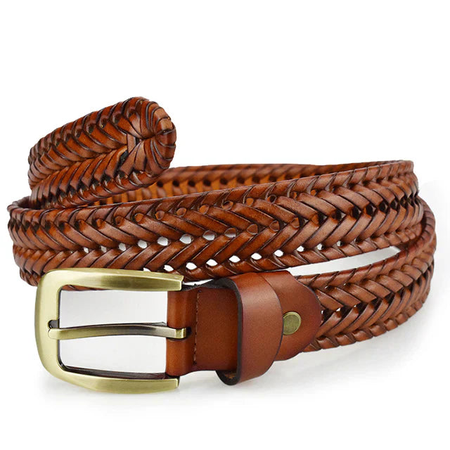 Men’s Braided Leather Belt | Two-Tone Woven Design | Classic Buckle & Adjustable Fit