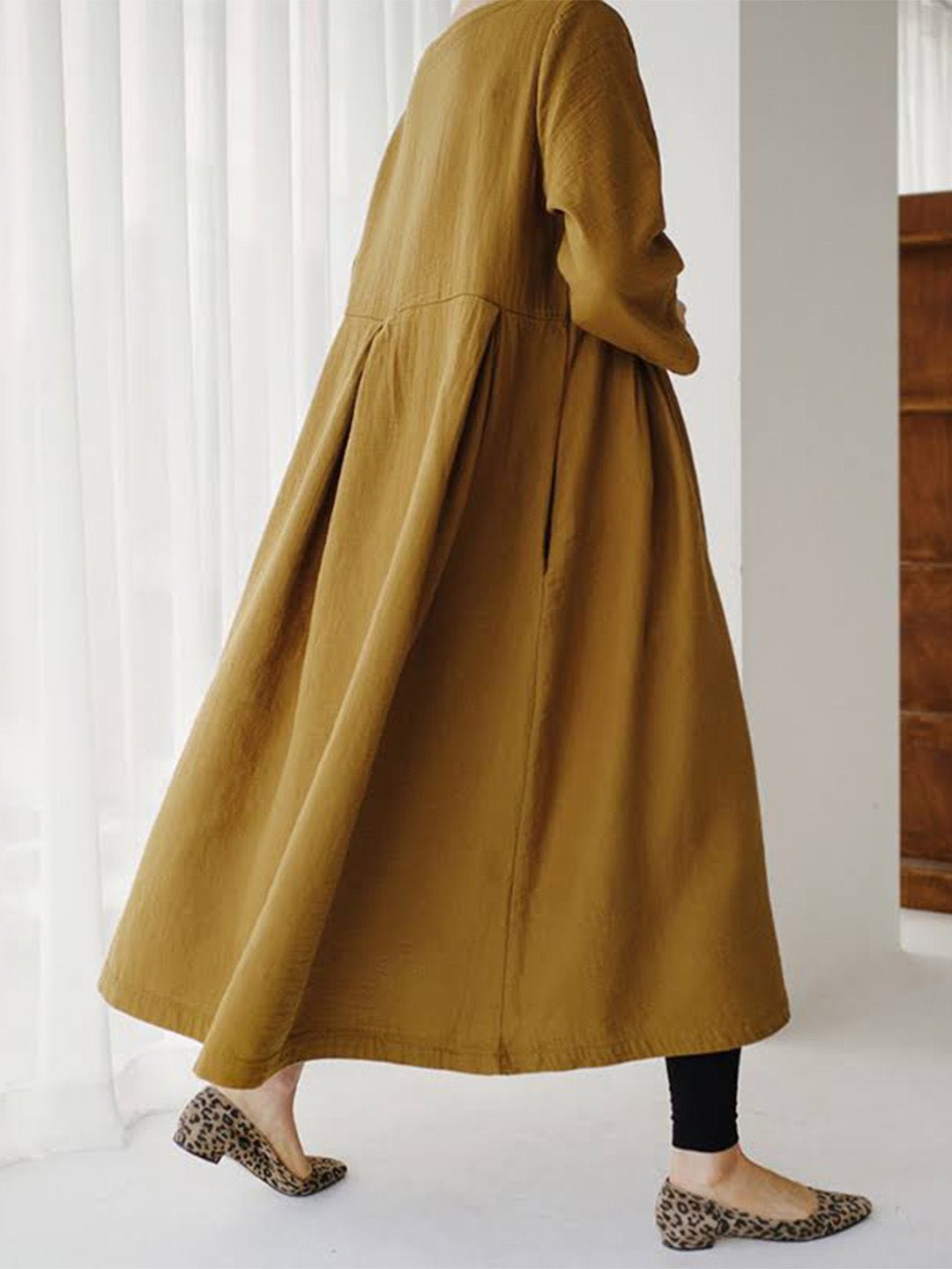 Relaxed Linen Midi Dress | Long Sleeve | Gathered Waist | Everyday Minimalist Style