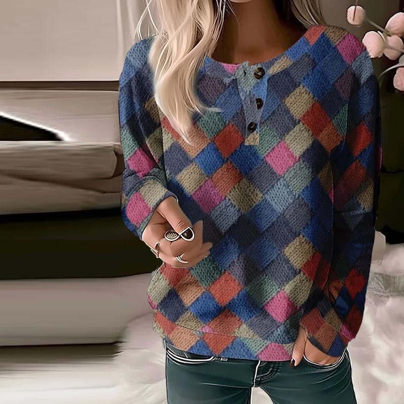 Argyle-Print Henley Sweater | Vibrant Colours | Soft Knit | Casual Statement
