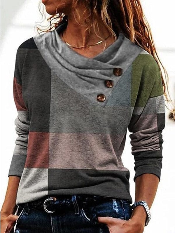 Colourblock Button-Cowl Sweater | Modern Style | Soft Knit Blend | Casual Chic