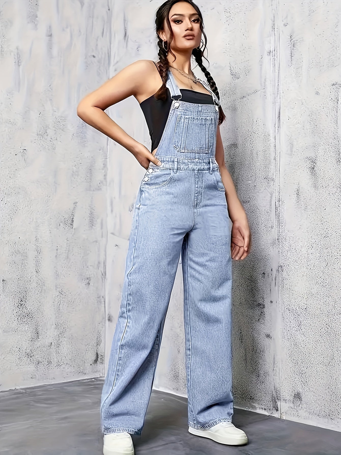 Wide-Leg Denim Overalls | Classic Light Wash | Relaxed Fit | Casual Everyday Style