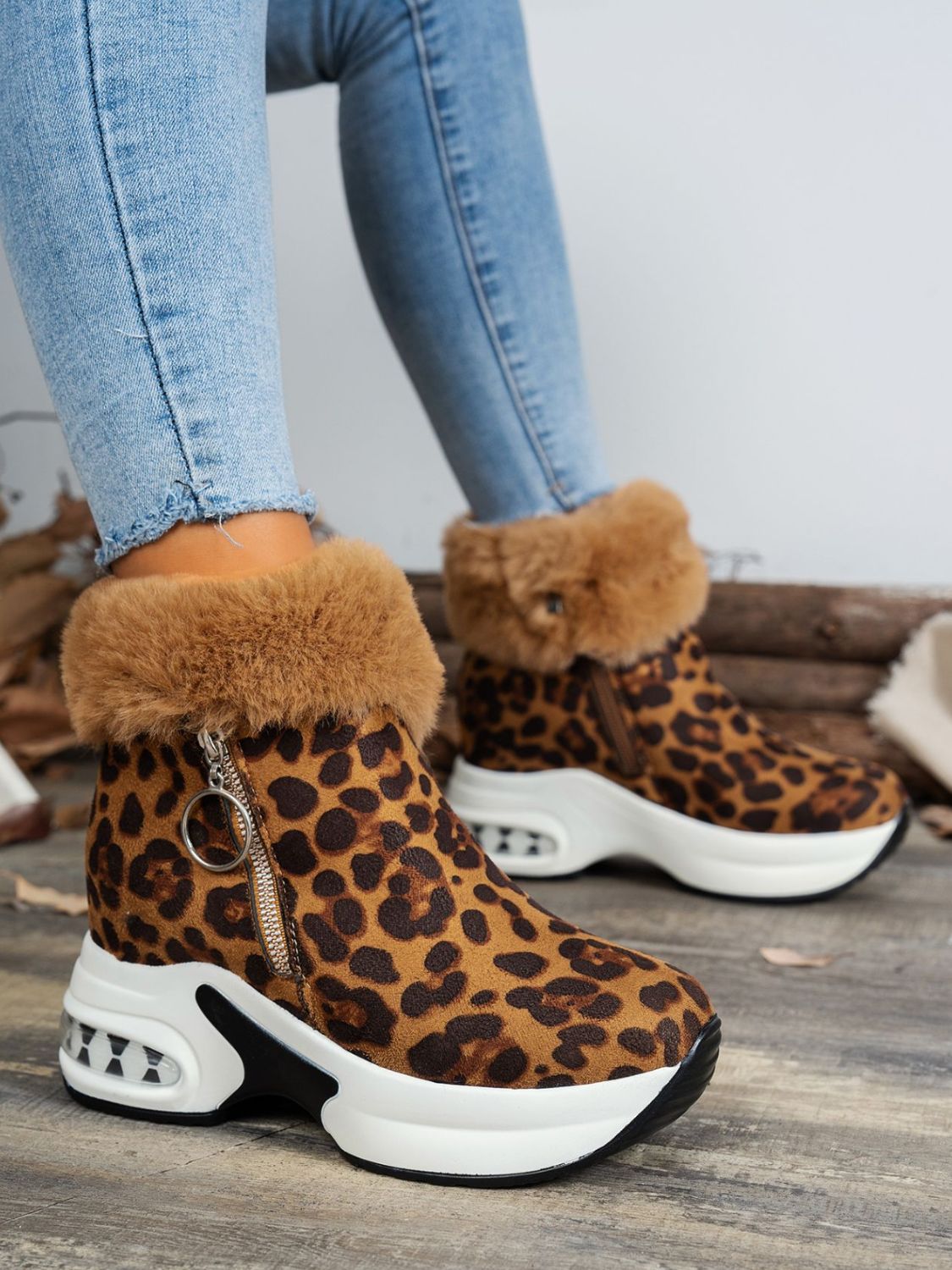 Leopard Print Fur-Lined Ankle Boots | Warm & Stylish | Winter-Ready