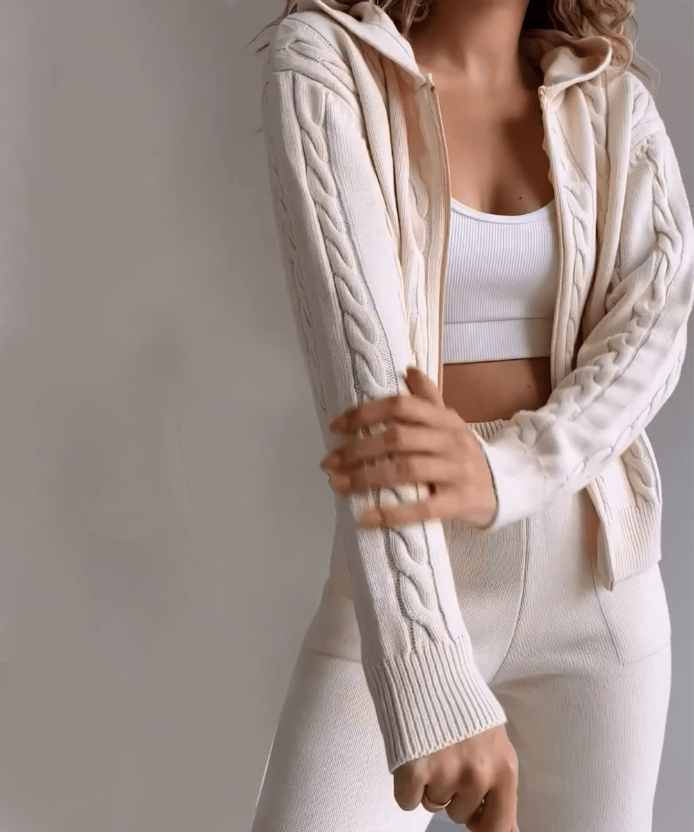 Cable-Knit Zip-Up Hoodie & Jogger Set | Cosy Knitwear | Casual Style