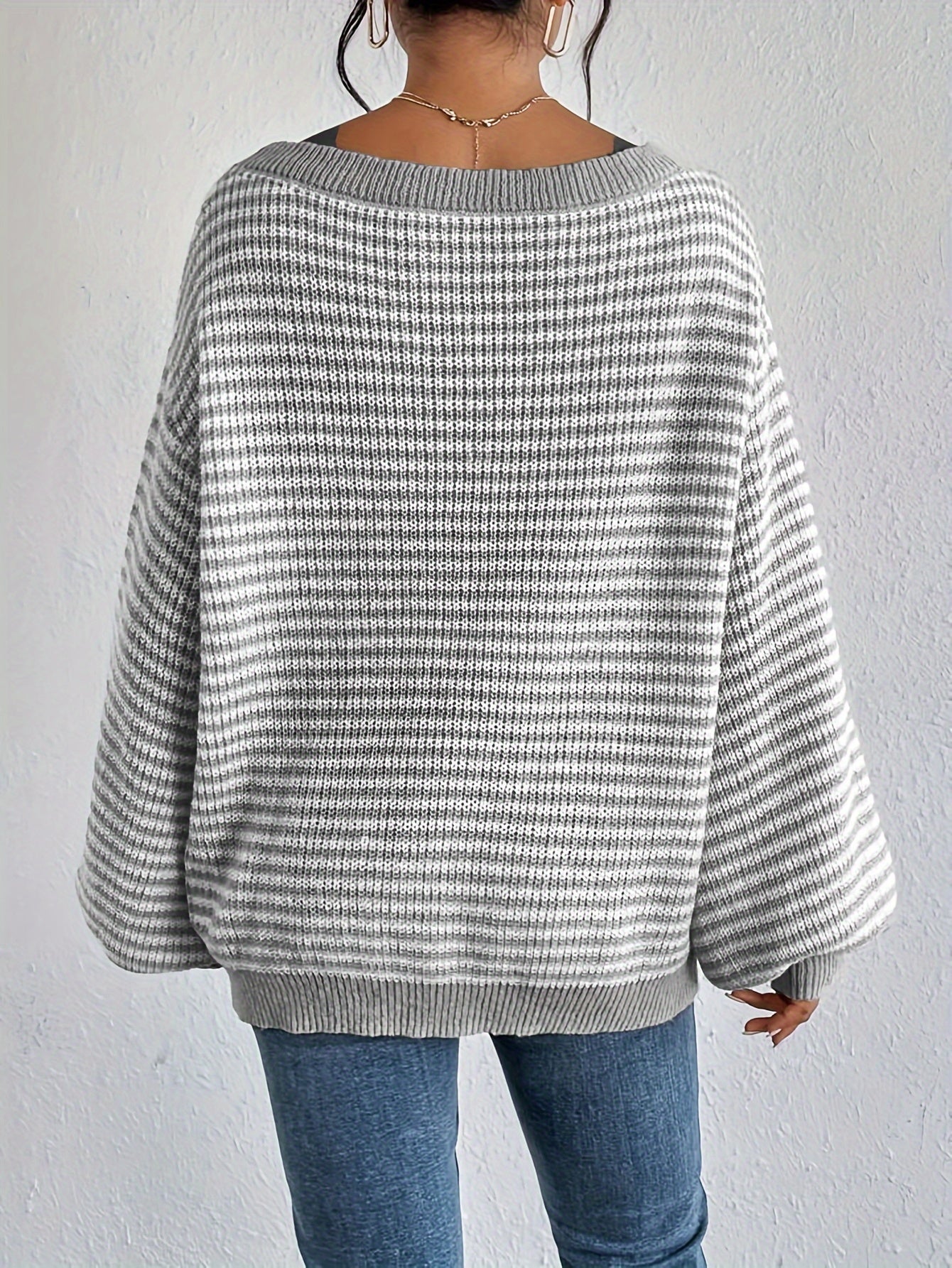 Striped Loose Knit Sweater | Soft Acrylic Blend | Relaxed and Stylish