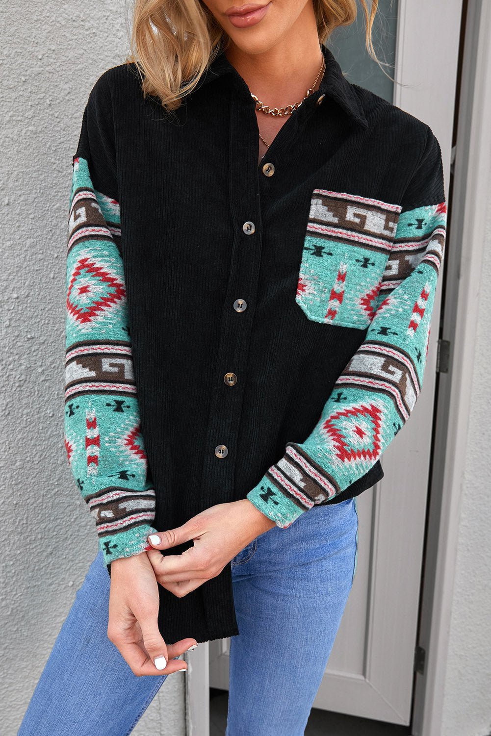 Southwestern Print Shacket | Button-Down Design | Lightweight Cotton Blend | Boho Casual Layer