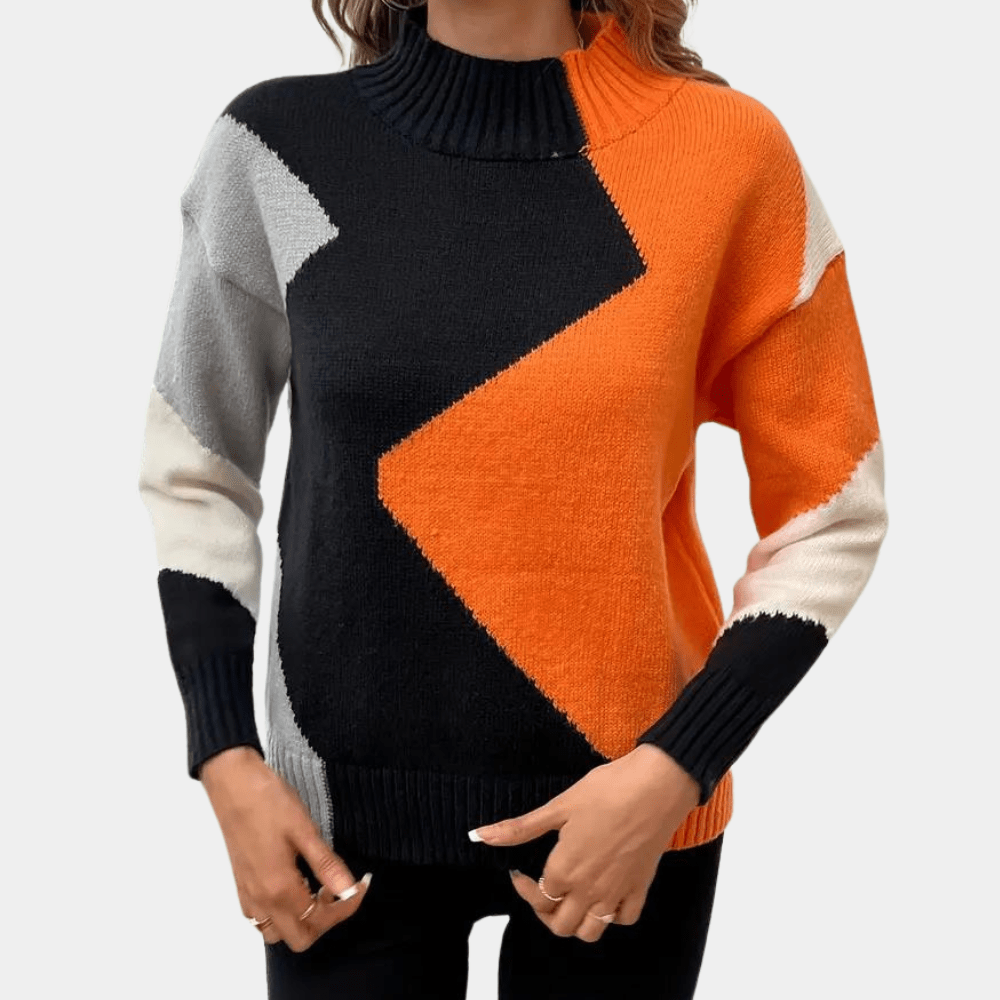 Colour Block Turtleneck Sweater | Bold & Cozy | Soft Knit Fabric | Casual Chic