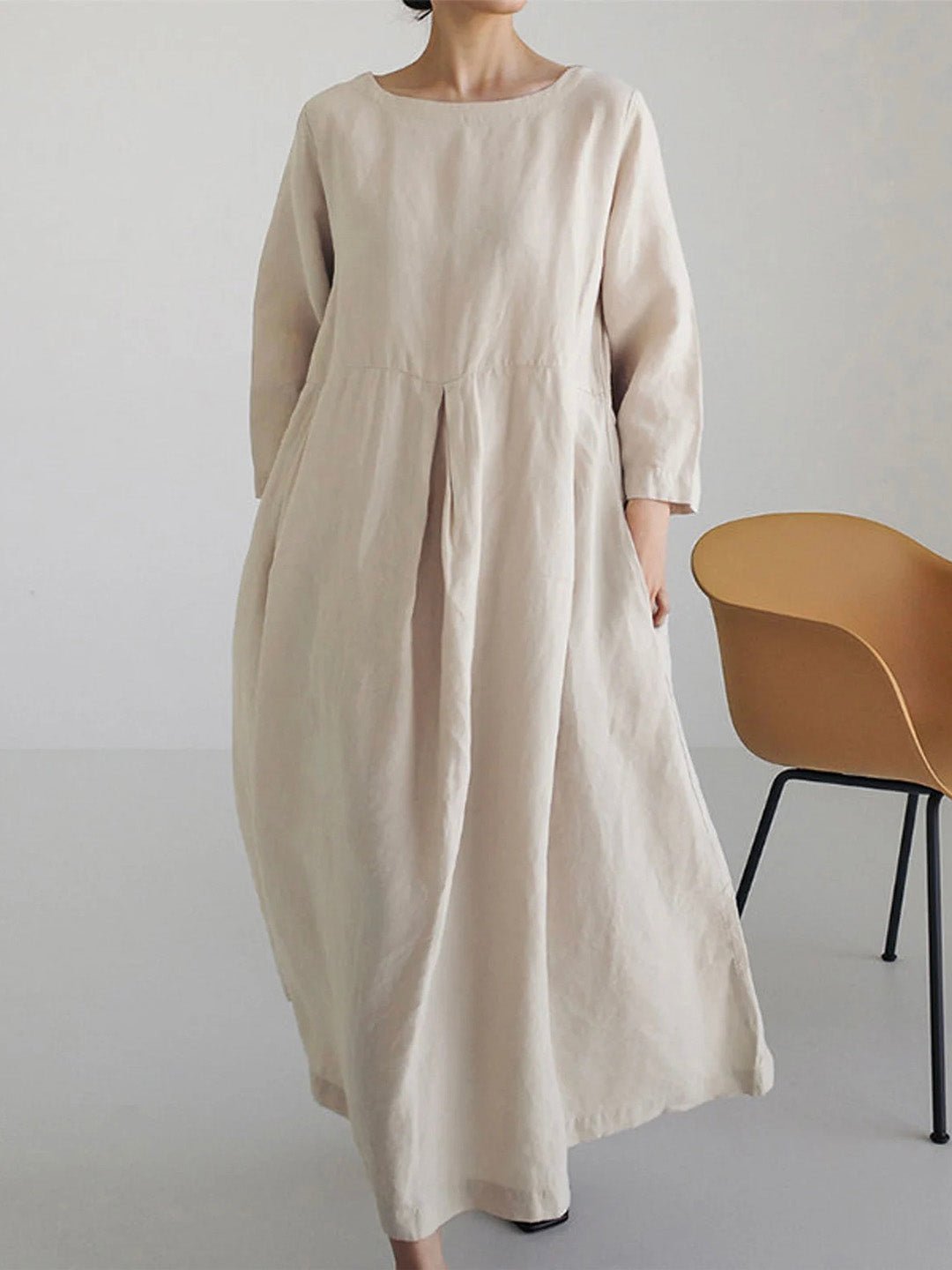 Relaxed Linen Midi Dress | Long Sleeve | Gathered Waist | Everyday Minimalist Style