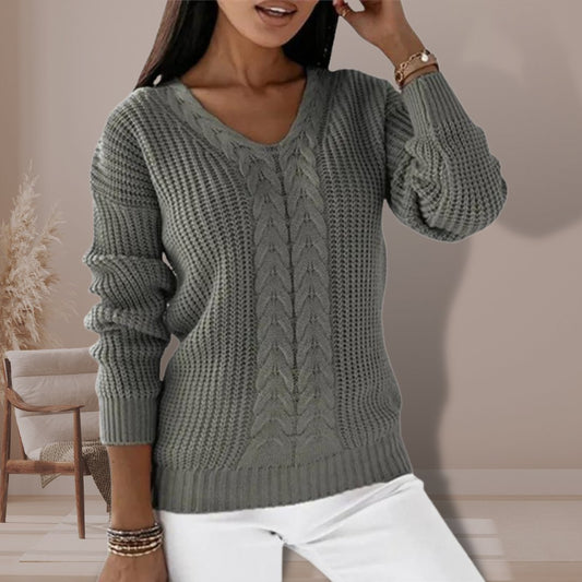 Classic Cable-Knit Sweater | V-Neck Design | Soft Acrylic Blend | Timeless Style