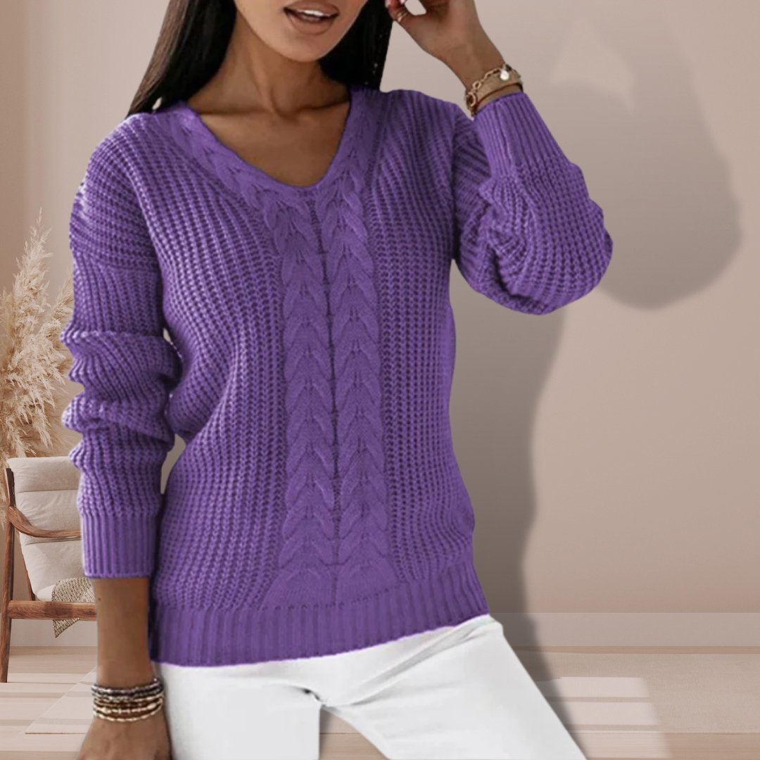 Classic Cable-Knit Sweater | V-Neck Design | Soft Acrylic Blend | Timeless Style
