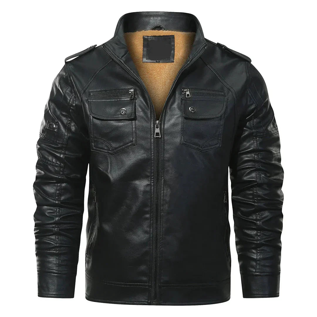 Men’s Faux Leather Moto Jacket | Fleece-Lined Interior | Winter Biker Style