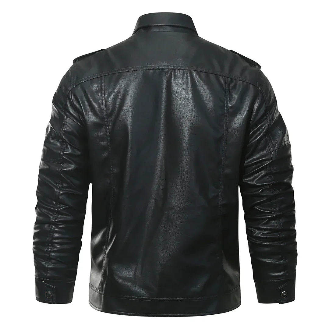 Men’s Faux Leather Moto Jacket | Fleece-Lined Interior | Winter Biker Style