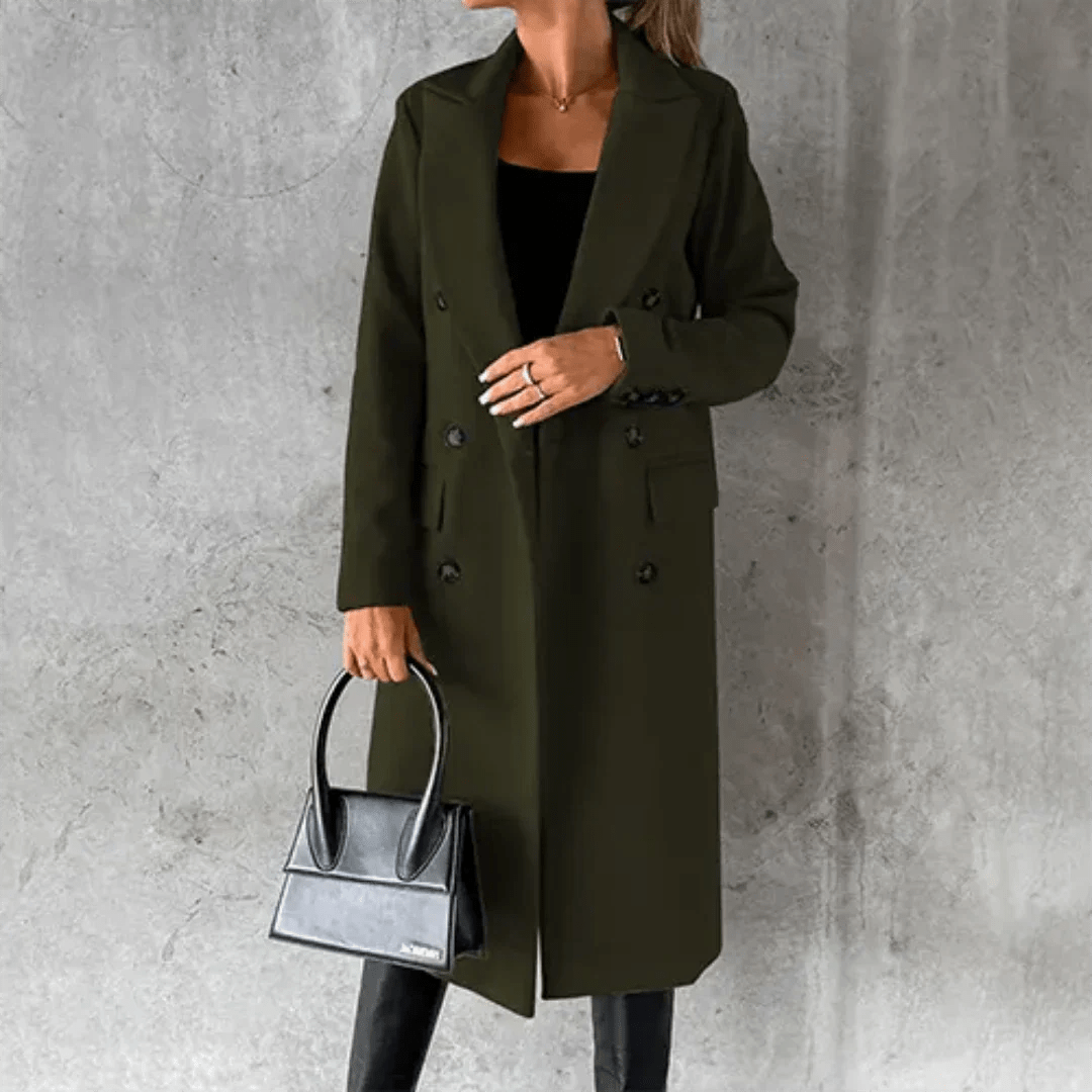 Double-Breasted Long Coat | Tailored Fit | Midweight Wool Blend