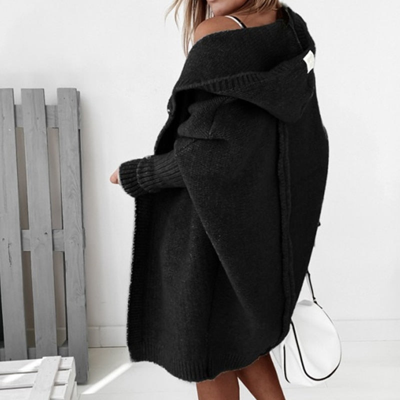 Hooded Knit Cardigan | Open Front | Cozy Ribbed Texture