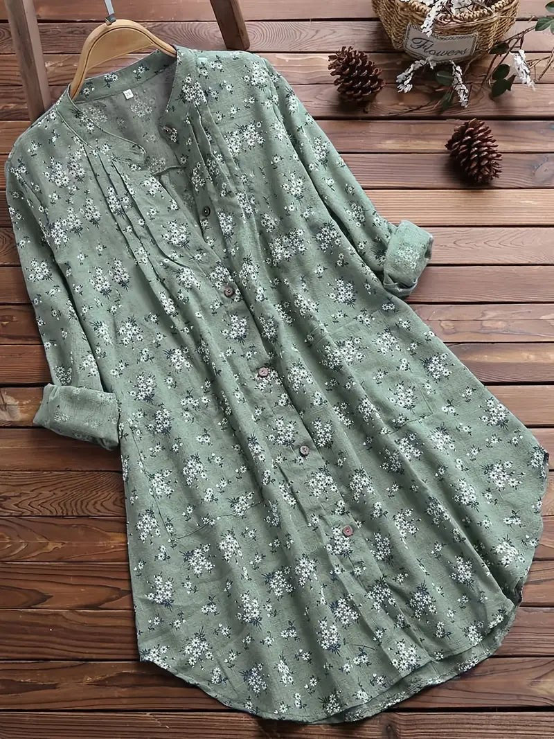 Floral Button-Front Tunic | Relaxed Fit Cotton Blend | Everyday Casual Top