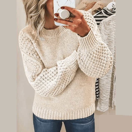 Chunky Knit Bubble Sleeve Sweater | Cozy Acrylic Blend | Relaxed Fit | Winter Casual