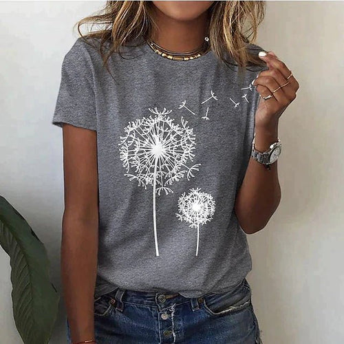 Dandelion Print Graphic Tee | Crew Neck | Soft Cotton Blend