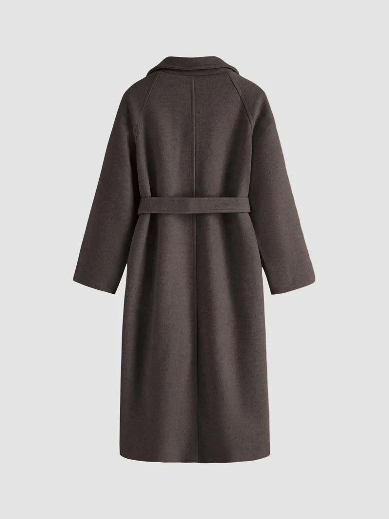 Women's Longline Wool Blend Coat | Belted Wrap Design | Minimalist Outerwear
