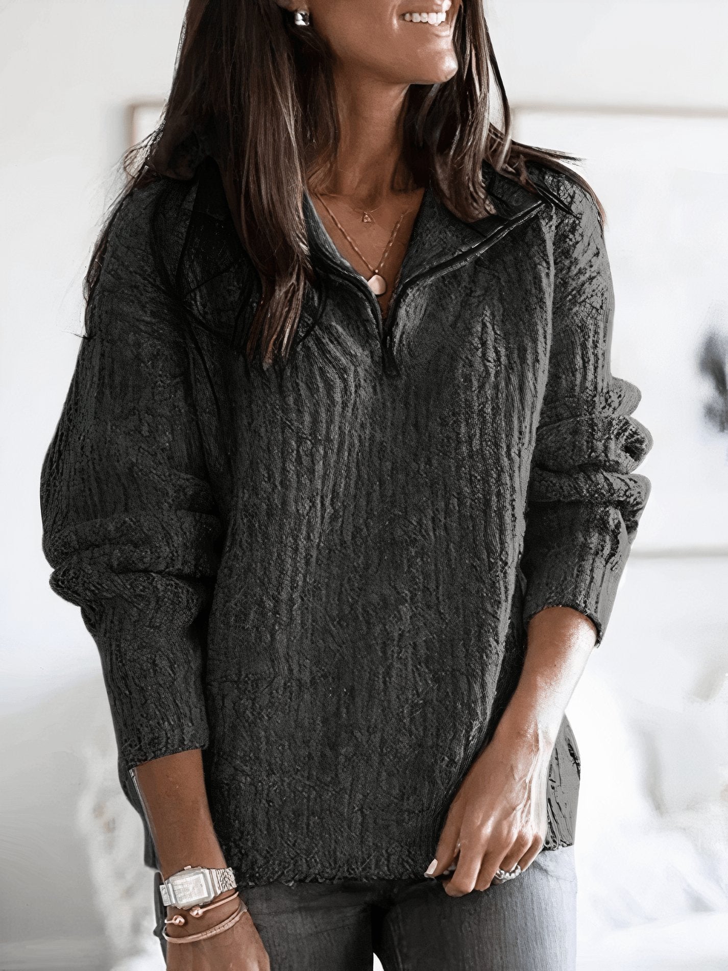 Quarter-Zip Chunky Knit Pullover | Soft Acrylic Blend | Relaxed Fit | Casual Everyday Sweater