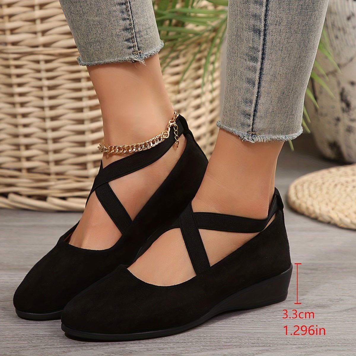 Cross-Strap Wedge Flats | Suede-Look Upper | Cushioned Hidden Heel