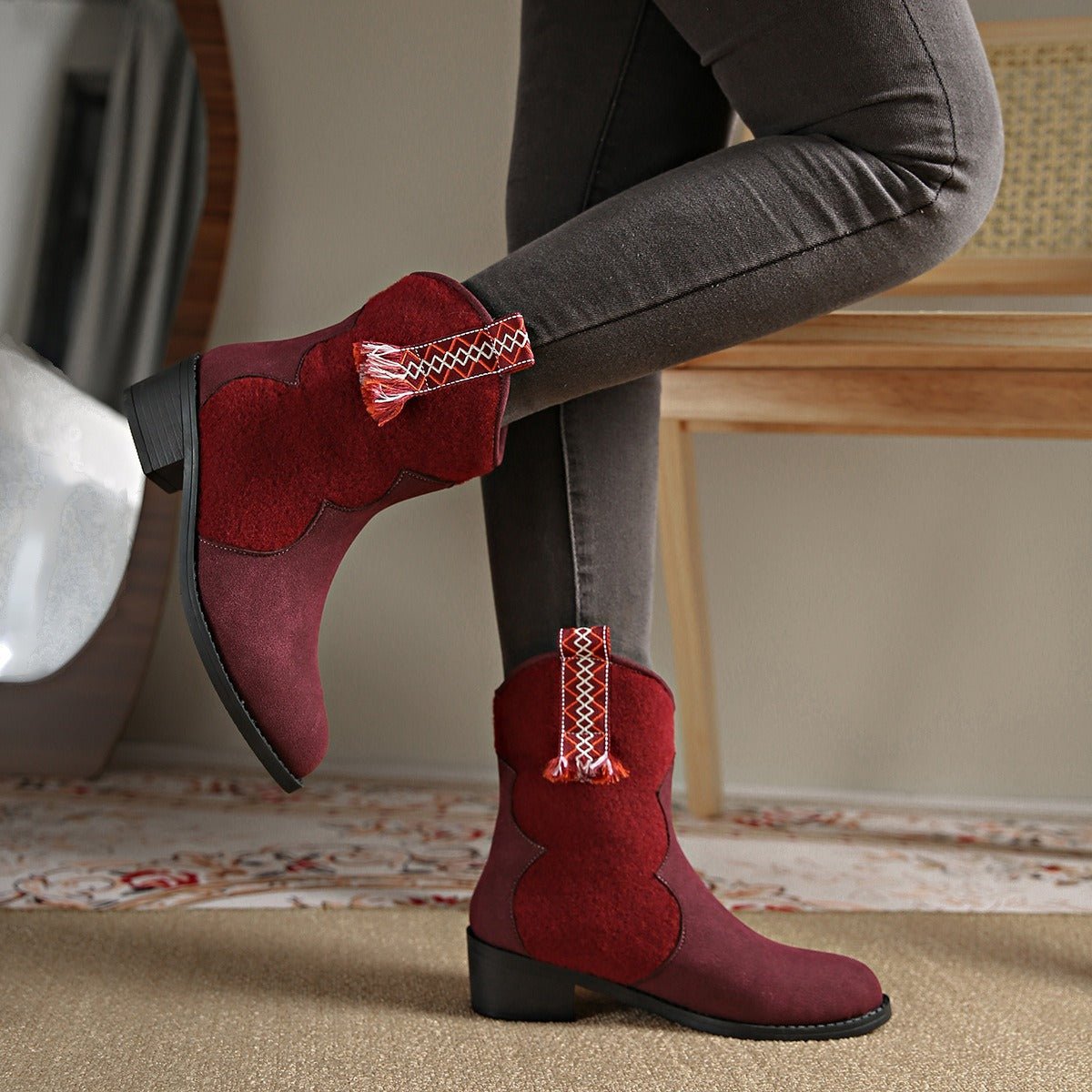 Western Ankle Boots | Faux Suede | Low Heel | Everyday Style