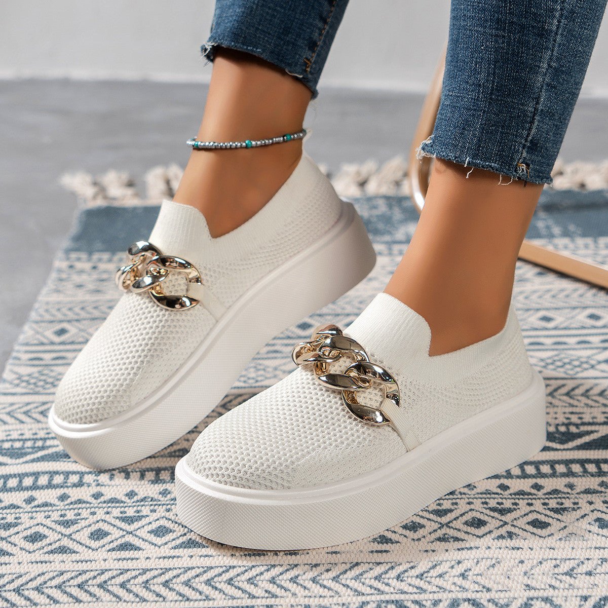 Chain Detail Platform Slip-On Sneakers | Faux Suede Finish | Elevated Casual Style