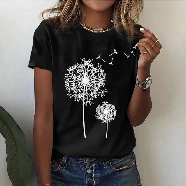 Dandelion Print Graphic Tee | Crew Neck | Soft Cotton Blend