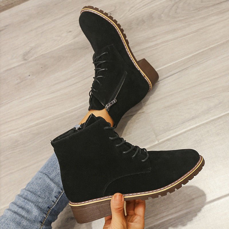Lace-Up Ankle Boots | Suede Finish | Chunky Sole | Casual Everyday Wear