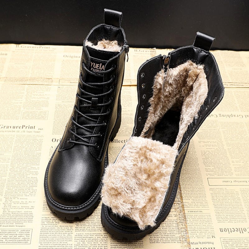 Fur Lined Combat Boots | Lace-Up + Side Zip | Waterproof Winter Tread