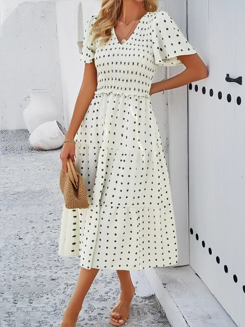 Midi Summer Dress | V-Neck & Flutter Sleeves | Lightweight Casual Fit