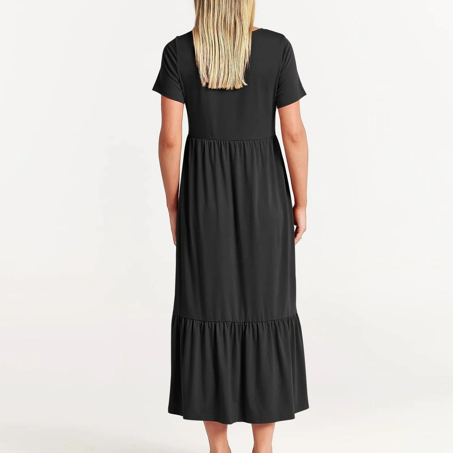 Women's Tiered Midi Dress | Short Sleeve Casual Flowy Dress | Everyday Summer Outfit