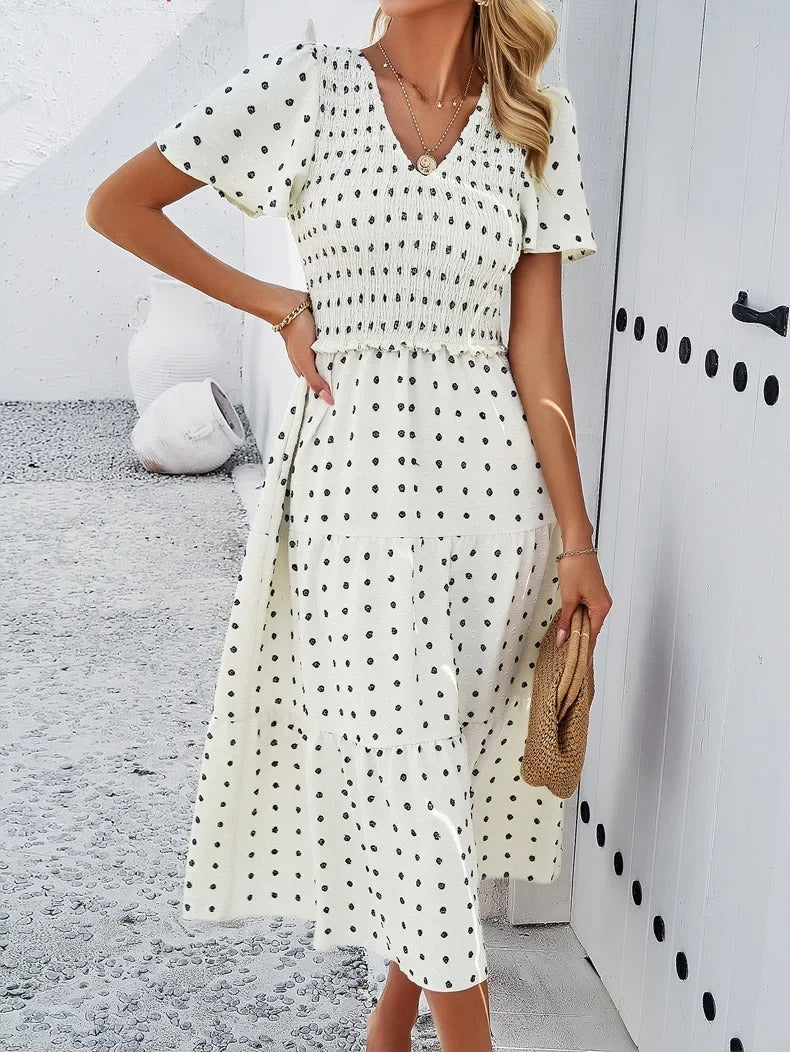 Midi Summer Dress | V-Neck & Flutter Sleeves | Lightweight Casual Fit