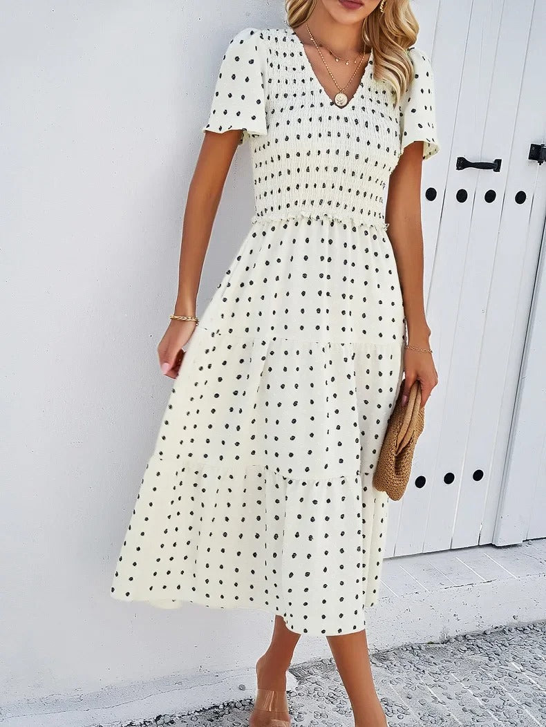 Midi Summer Dress | V-Neck & Flutter Sleeves | Lightweight Casual Fit