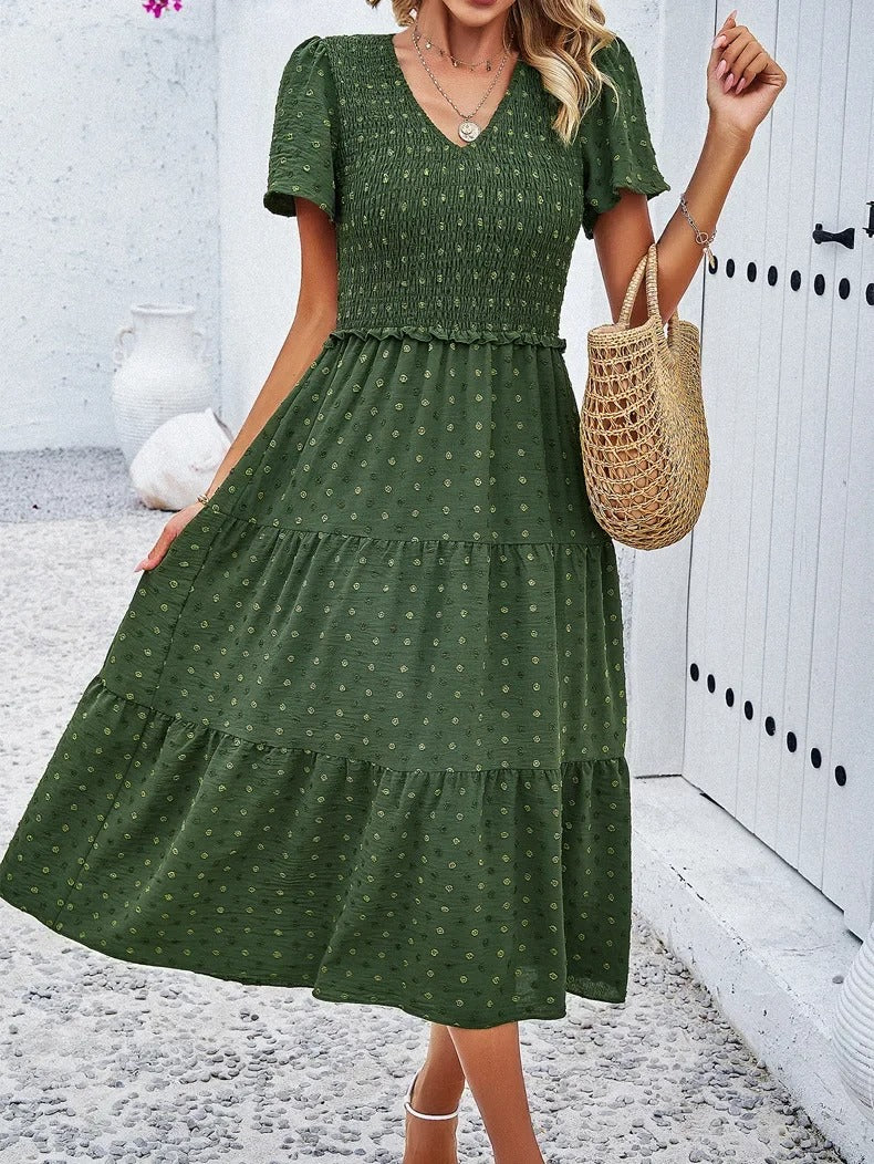 Midi Summer Dress | V-Neck & Flutter Sleeves | Lightweight Casual Fit