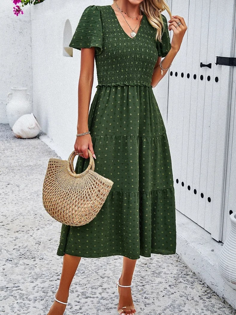Midi Summer Dress | V-Neck & Flutter Sleeves | Lightweight Casual Fit